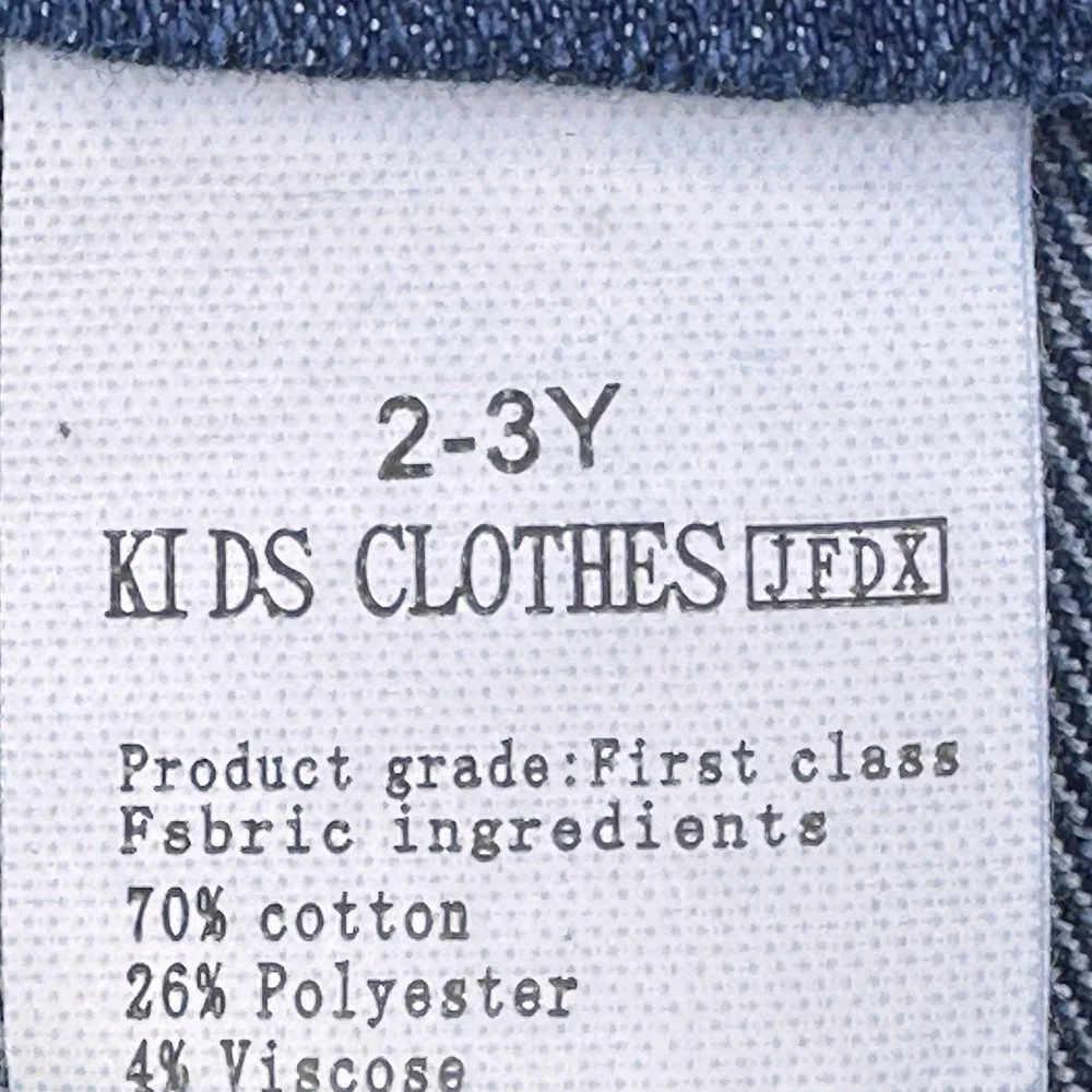 Childs Bib Blue Jean  Overalls Size 2-3Y Embroidered Bear Patches 2 Size Adjusts